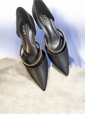 NEW* ( worn once )Apt. 9 Black Pointed Toe Mules with Gold Chain Detail